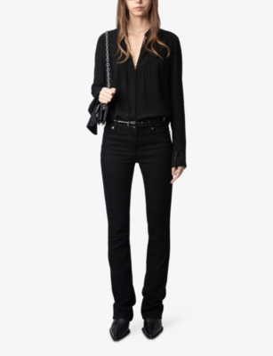 Zadig & Voltaire Womens Taika Open-collar Woven Blouse Black In Black