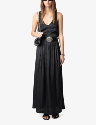 Zadig & Voltaire Womens Noir Jeanne Jacquard-print High-rise Silk Midi Skirt In Black