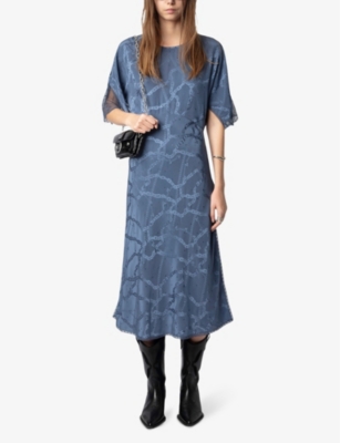 Zadig & Voltaire Rey Chain Jacquard Silk Midi Dress In Officer