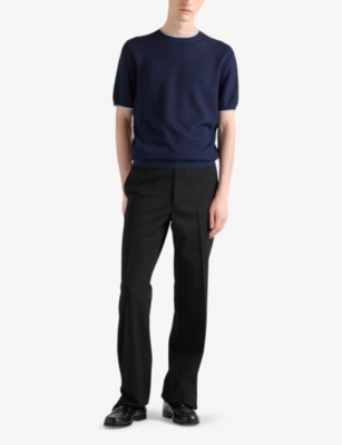 Prada Crewneck T-shirt In Silk Blend In Blue