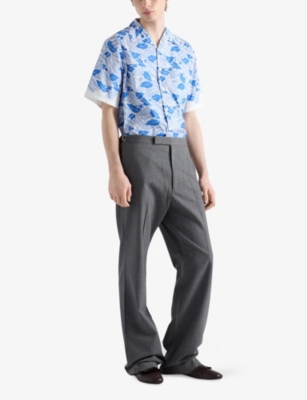 Prada Mens Light Blue Graphic-print Short-sleeve Cotton Shirt Xl In Blue