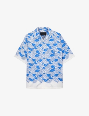 Prada Mens Light Blue Graphic-print Short-sleeve Cotton Shirt Xl In Blue