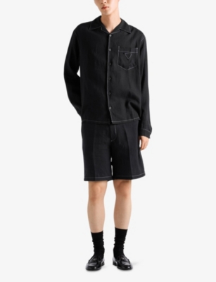PRADA: Logo-Patch Long-Sleeve Linen Shirt