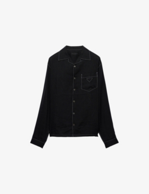 PRADA: Logo-Patch Long-Sleeve Linen Shirt