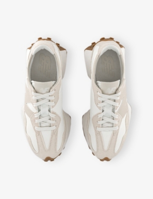 NEW BALANCE WOMENS LINEN OATMEAL 327 SUEDE AND LEATHER LOW-TOP TRAINERS 