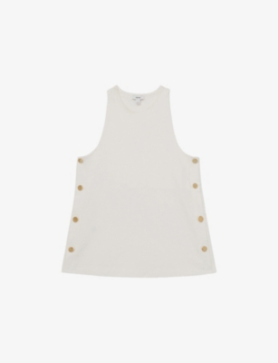 Reiss Womens Ivory Cosmo Round-neck Side-button Cotton-blend Top