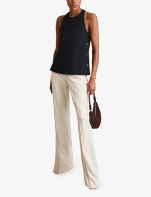 REISS: Cosmo Round-Neck Side-Button Cotton-Blend Top