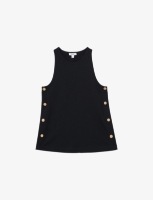 REISS: Cosmo Round-Neck Side-Button Cotton-Blend Top