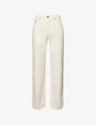 Shop Simkhai Womens  Five-pockets Wide-leg Denim Jeans In Cream