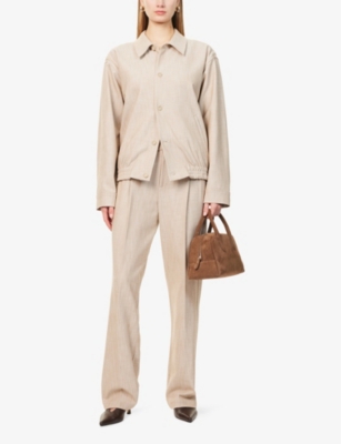Simkhai Womens Natural Linen Pleated Straight-leg Woven Trousers In Natural Linen