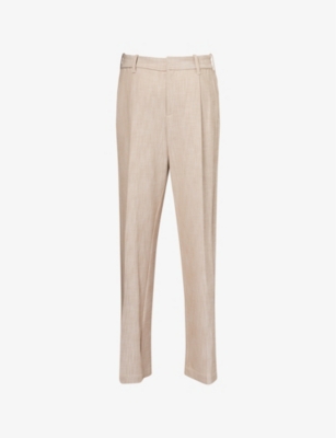 Simkhai Womens Natural Linen Pleated Straight-leg Woven Trousers In Natural Linen