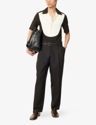 JIL SANDER: Contrast-Panel Woven-Silk Bowling Shirt