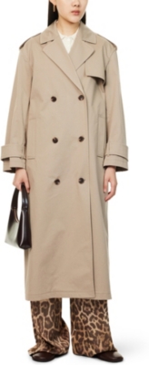 THEORY: Double-Breasted Two-Welt-Pockets Relaxed-Fit Stretch-Cotton Trench Coat