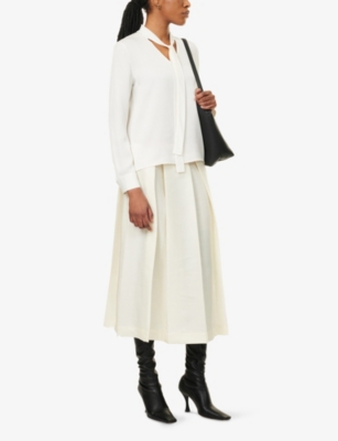 THEORY: Self-Tie-Collar Long-Sleeves Silk Blouse