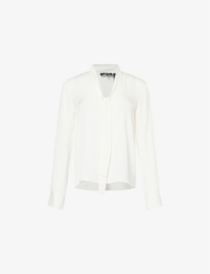 THEORY: Self-Tie-Collar Long-Sleeves Silk Blouse