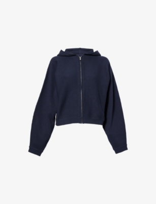 THEORY: Cropped Knitted Cotton-Blend Hoody