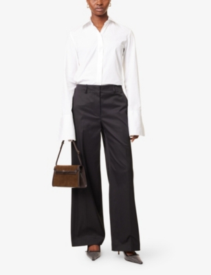Theory Womens  Classic Straight-leg Cotton-blend Stretch-twill Trousers In Black