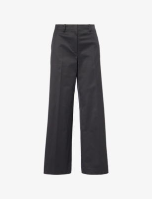 Theory Womens  Classic Straight-leg Cotton-blend Stretch-twill Trousers In Black