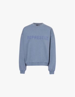 Represent Womens Owners Club Fleece-branding Cotton-jersey Sweatshirt Steel Blue