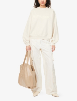 Represent Womens  Owners Club Fleece-branding Cotton-jersey Sweatshirt In Oat Milk