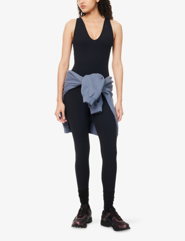Owners Club Embossed-Branding Tapered-Leg High-Rise Stretch-Woven Leggings