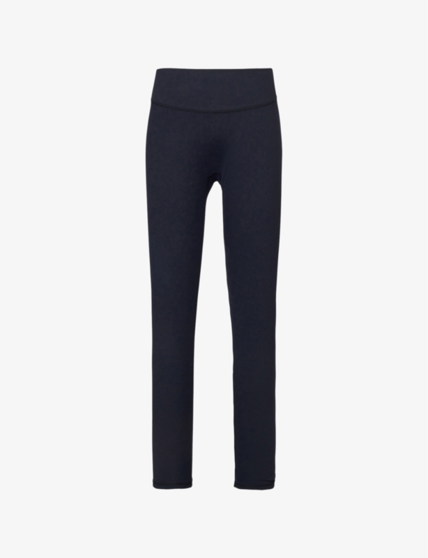Owners Club Embossed-Branding Tapered-Leg High-Rise Stretch-Woven Leggings