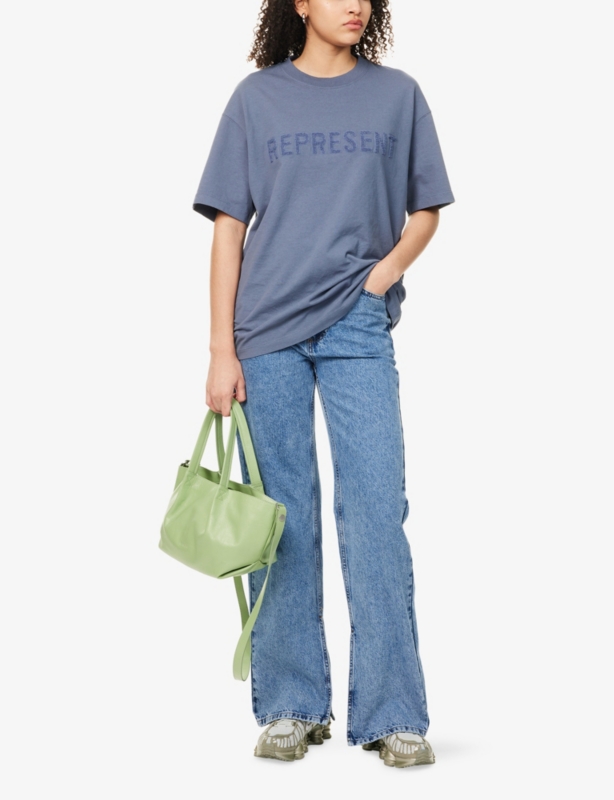 Split-Cuffs Brand-Patch Straight-Leg High-Rise Denim Jeans