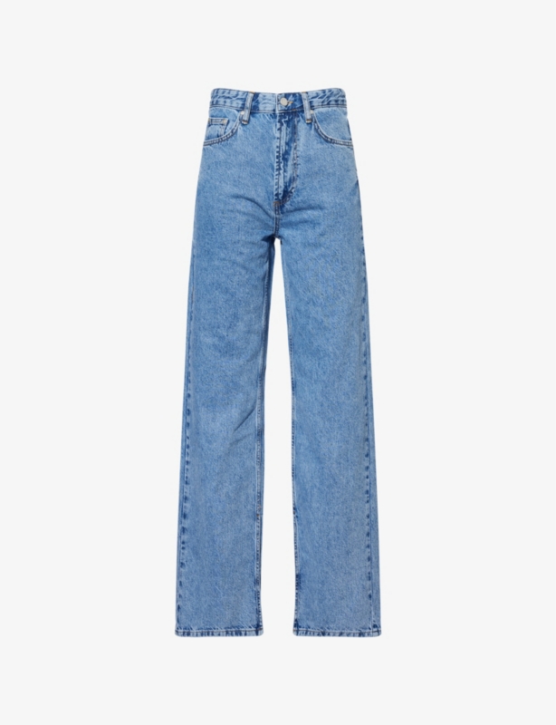 Split-Cuffs Brand-Patch Straight-Leg High-Rise Denim Jeans