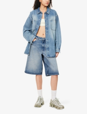 REPRESENT: Brand-Patch Five-Pockets Wide-Leg High-Rise Denim Shorts
