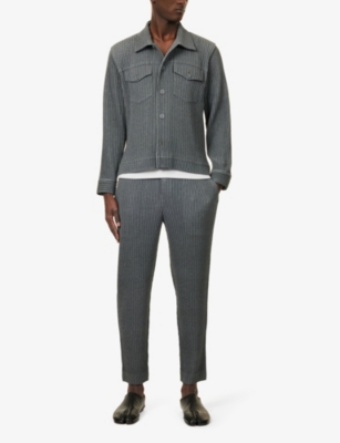 ISSEY MIYAKE NS GRAY TWO-SLIP-POCKETS ELASTICATED-WAISTBAND TAPERED-LEG REGULAR-FIT KNITTED TROUSERS 
