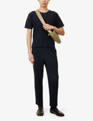 ISSEY MIYAKE NS NAVY REGULAR-FIT PLEATED KNITTED TROUSERS 