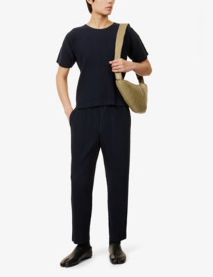 ISSEY MIYAKE NS NAVY ROUND-NECK PLEATED KNITTED T-SHIRT