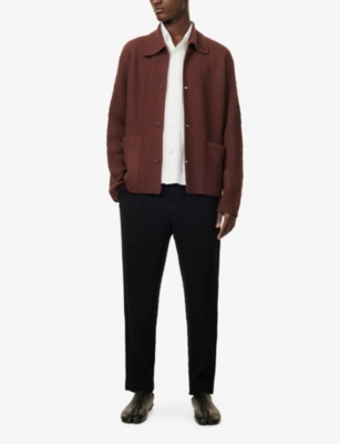 Issey Miyake Ns Rustic Patch-pockets Regular-fit Knitted Cardigan Brown In Brown
