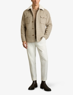 Reiss Mens Nix Borg-collar Regular-fit Wool-blend Overshirt Oatmeal In Oatmeal