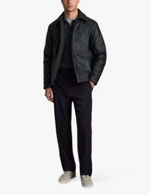 REISS MENS NAVY HYDE PATCH-POCKET REGULAR-FIT PADDED SHELL OVERSHIRT XL 