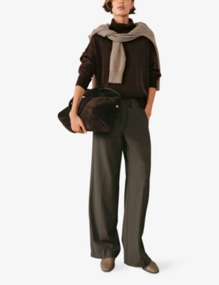The White Company S Dark Choc Roll-neck Relaxed-fit Cashmere Jumper In Black