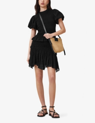 ALLSAINTS: Dael Puff-Sleeve Slim-Fit Smocked Stretch-Woven Top