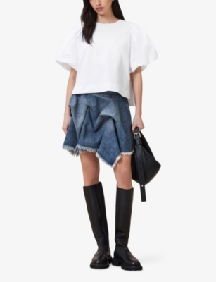 Allsaints Womens Optic White Jess Puff-sleeve Relaxed-fit Cotton T-shirt