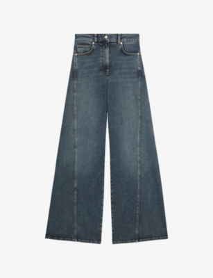 REISS: Fern Twisted-Seam Wide-Leg High-Rise Stretch-Denim Jeans