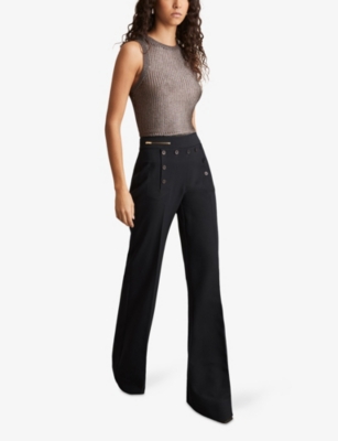 Reiss Womens Sidney Button-detail Wide-leg Stretch-woven Trousers Navy In Navy