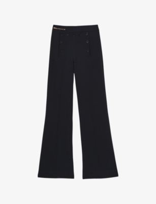 Reiss Womens Sidney Button-detail Wide-leg Stretch-woven Trousers Navy In Navy