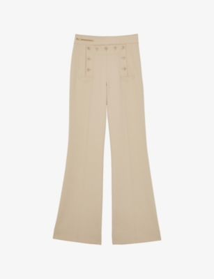 Reiss Womens Sidney Button-detail Wide-leg Stretch-woven Trousers Neutral In Neutral