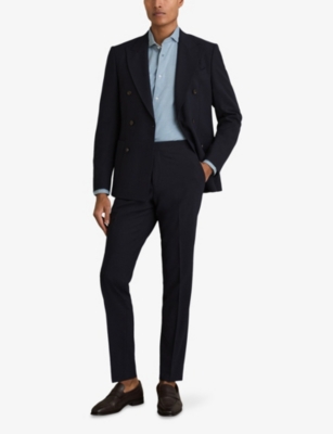 Reiss Mens Blue Draper Cutaway-collar Regular-fit Cotton Shirt Xs In Blue