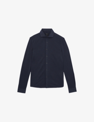 Reiss Mens Navy Bobby Regular-fit Cutaway-collar Modal-blend Shirts