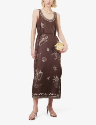 Alemais Womens Sammy Shoulder-straps Linen Midi Dress Chocolate In Chocolate
