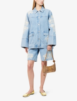 ALEMAIS: Charlene Flower-Embroidery Denim Jacket