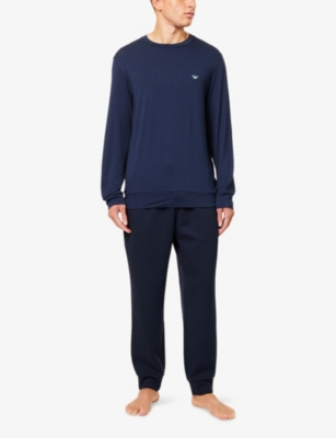 EMPORIO ARMANI: Logo-Print Cuffed-Hem Cotton-Jersey Jogging Bottoms