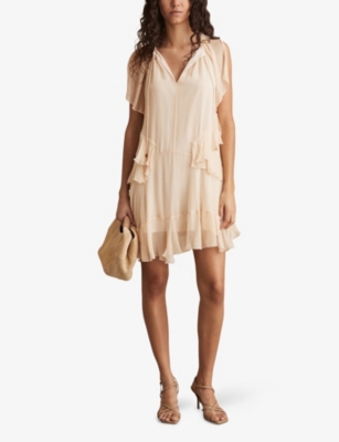 REISS: Lexie Ruffle-Trim Woven Mini Dress