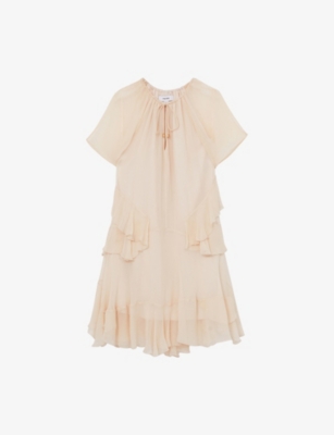 REISS: Lexie Ruffle-Trim Woven Mini Dress