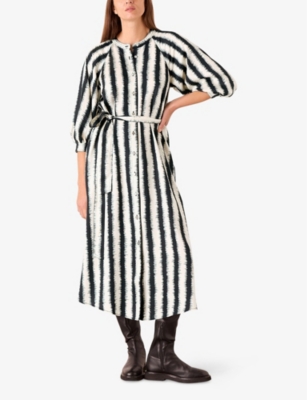 WHISTLES: Round-Neck Stripe-Pattern Woven Midi Dress
